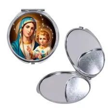 Круглое складное зеркало, цвет серебро, Богородица с Иисусом C1124016