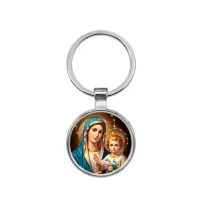 Круглый брелок, цвет серебро, Богородица с Иисусом C1124021