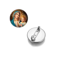 Круглый значок, цвет серебро, Богородица с Иисусом C1124023