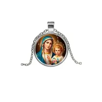 Кулон, цвет серебро, с цепочкой, Богородица с Иисусом C1124026