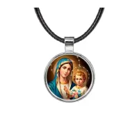 Кулон, цвет серебро, со шнурком, Богородица с Иисусом C1124027