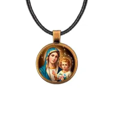 Кулон, цвет бронза, со шнурком, Богородица с Иисусом C1124029