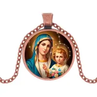 Кулон, цвет медь, с цепочкой, Богородица с Иисусом C1124030