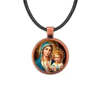 Кулон, цвет медь, со шнурком, Богородица с Иисусом C1124031