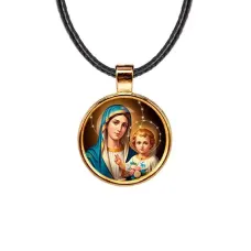 Кулон, цвет золото, со шнурком, Богородица с Иисусом C1124033