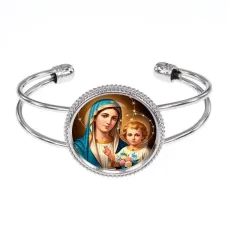 Браслет металлический, цвет серебро, Богородица с Иисусом C1124034