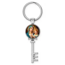 Брелок ключ, цвет серебро, с кольцом для ключей, Богородица с Иисусом C1124044