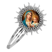 Заколка металлическая, цвет серебро, Богородица с Иисусом C1124045