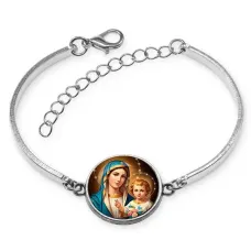 Браслет металлический, цвет серебро, Богородица с Иисусом C1124046