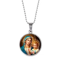 Кулон, цвет серебро, с цепочкой, Богородица с Иисусом C1124053