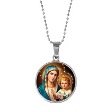 Кулон, цвет серебро, с цепочкой, Богородица с Иисусом C1124053