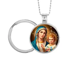 Кулон-брелок, цвет серебро, с цепочкой и кольцом, Богородица с Иисусом C1124054