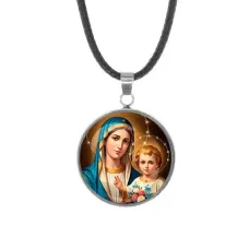 Кулон, нержавеющая сталь, со шнурком, Богородица с Иисусом C1124062