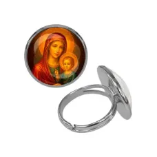 Кольцо металлическое, цвет серебро, Матерь божья с Иисусом C1125015