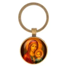 Круглый брелок, цвет бронза, Матерь Божья с Иисусом C1125017