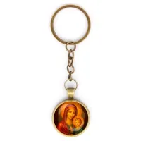 Круглый брелок, цвет бронза, с цепочкой, Матерь божья с Иисусом C1125018