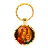 Круглый брелок, цвет золото, Матерь божья с Иисусом C1125019