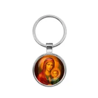 Круглый брелок, цвет серебро, Матерь божья с Иисусом C1125021