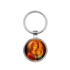 Круглый брелок, цвет серебро, Матерь божья с Иисусом C1125021