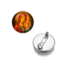 Круглый значок, цвет серебро, Матерь божья с Иисусом C1125023