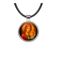 Кулон, цвет серебро, со шнурком, Матерь божья с Иисусом C1125027