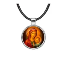 Кулон, цвет серебро, со шнурком, Матерь божья с Иисусом C1125027