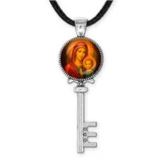 Кулон ключ, цвет серебро, со шнурком, Матерь божья с Иисусом C1125043