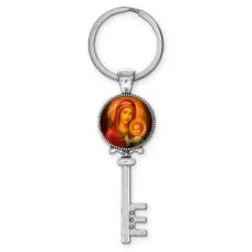 Брелок ключ, цвет серебро, с кольцом для ключей, Матерь божья с Иисусом C1125044