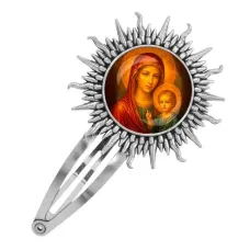 Заколка металлическая, цвет серебро, Матерь Божья с Иисусом C1125045