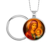 Кулон-брелок, цвет серебро, с цепочкой и кольцом, Матерь божья с Иисусом C1125054