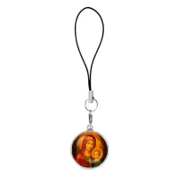 Подвеска для телефона, цвет серебро, со шнурком, Матерь божья с Иисусом C1125060