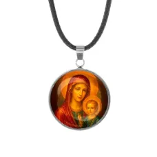 Кулон, нержавеющая сталь, со шнурком, Матерь божья с Иисусом C1125062