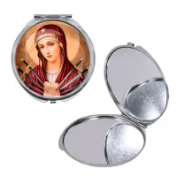 Круглое складное зеркало, цвет серебро, Матерь божья семистрельная C1126016