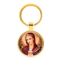Круглый брелок, цвет золото, Матерь Божья Семистрельная C1126019