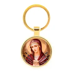 Круглый брелок, цвет золото, Матерь Божья Семистрельная C1126019