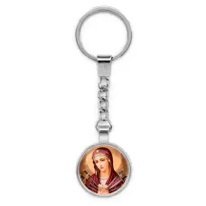 Круглый брелок, цвет серебро, с цепочкой, Матерь божья семистрельная C1126022