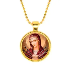 Кулон, цвет золото, с цепочкой, Матерь божья семистрельная C1126032
