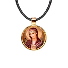 Кулон, цвет золото, со шнурком, Матерь божья семистрельная C1126033