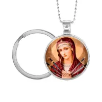 Кулон-брелок, цвет серебро, с цепочкой и кольцом, Матерь Божья Семистрельная C1126054