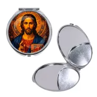 Круглое складное зеркало, цвет серебро, Иисус Христос C1128016