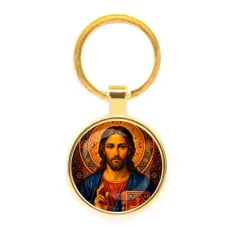 Круглый брелок, цвет золото, Иисус Христос C1128019
