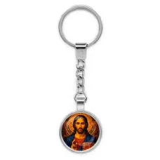 Круглый брелок, цвет серебро, с цепочкой, Иисус Христос C1128022