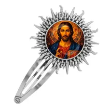 Заколка металлическая, цвет серебро, Иисус Христос C1128045