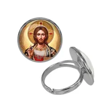 Кольцо металлическое, цвет серебро, Иисус Христос C1129015