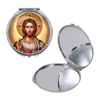 Круглое складное зеркало, цвет серебро, Иисус Христос C1129016
