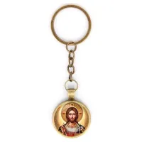 Круглый брелок, цвет бронза, с цепочкой, Иисус Христос C1129018