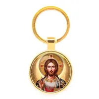 Круглый брелок, цвет золото, Иисус Христос C1129019