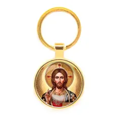 Круглый брелок, цвет золото, Иисус Христос C1129019