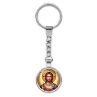 Круглый брелок, цвет серебро, с цепочкой, Иисус Христос C1129022
