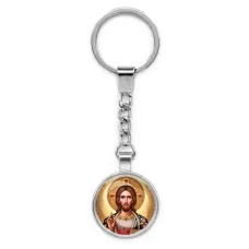 Круглый брелок, цвет серебро, с цепочкой, Иисус Христос C1129022
